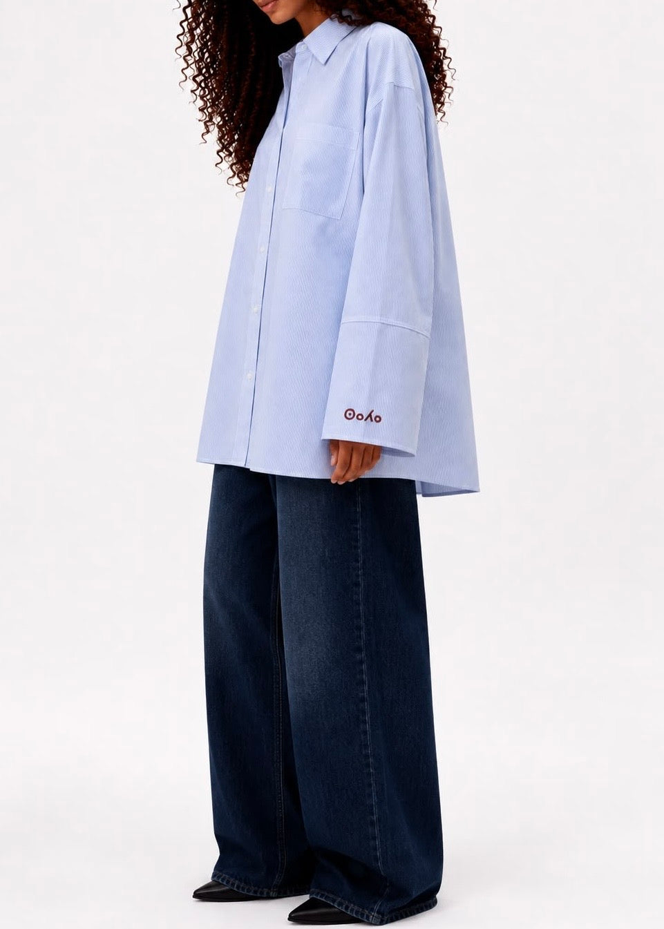 Oversized Cotton Shirt - Blue Striped