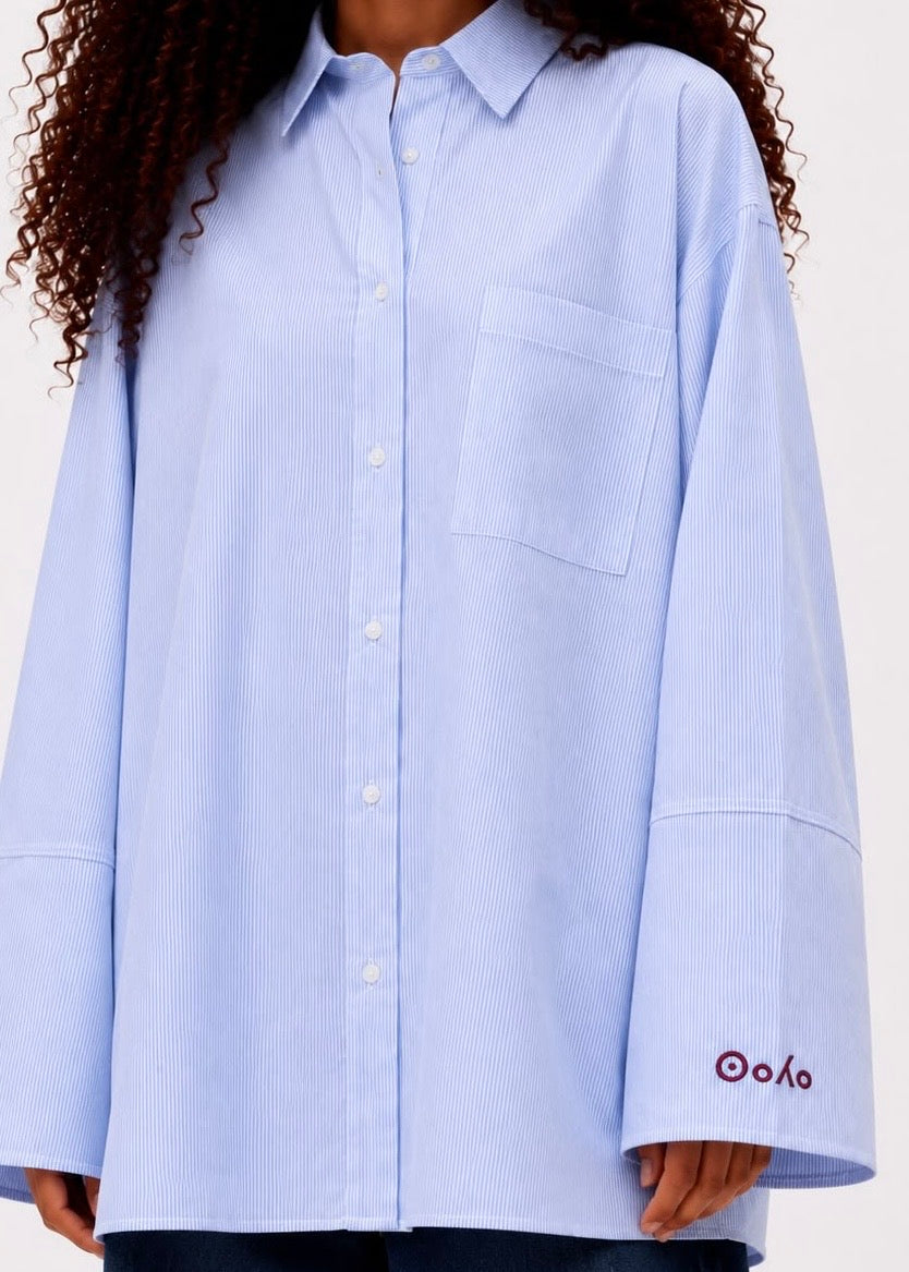Oversized Cotton Shirt - Blue Striped