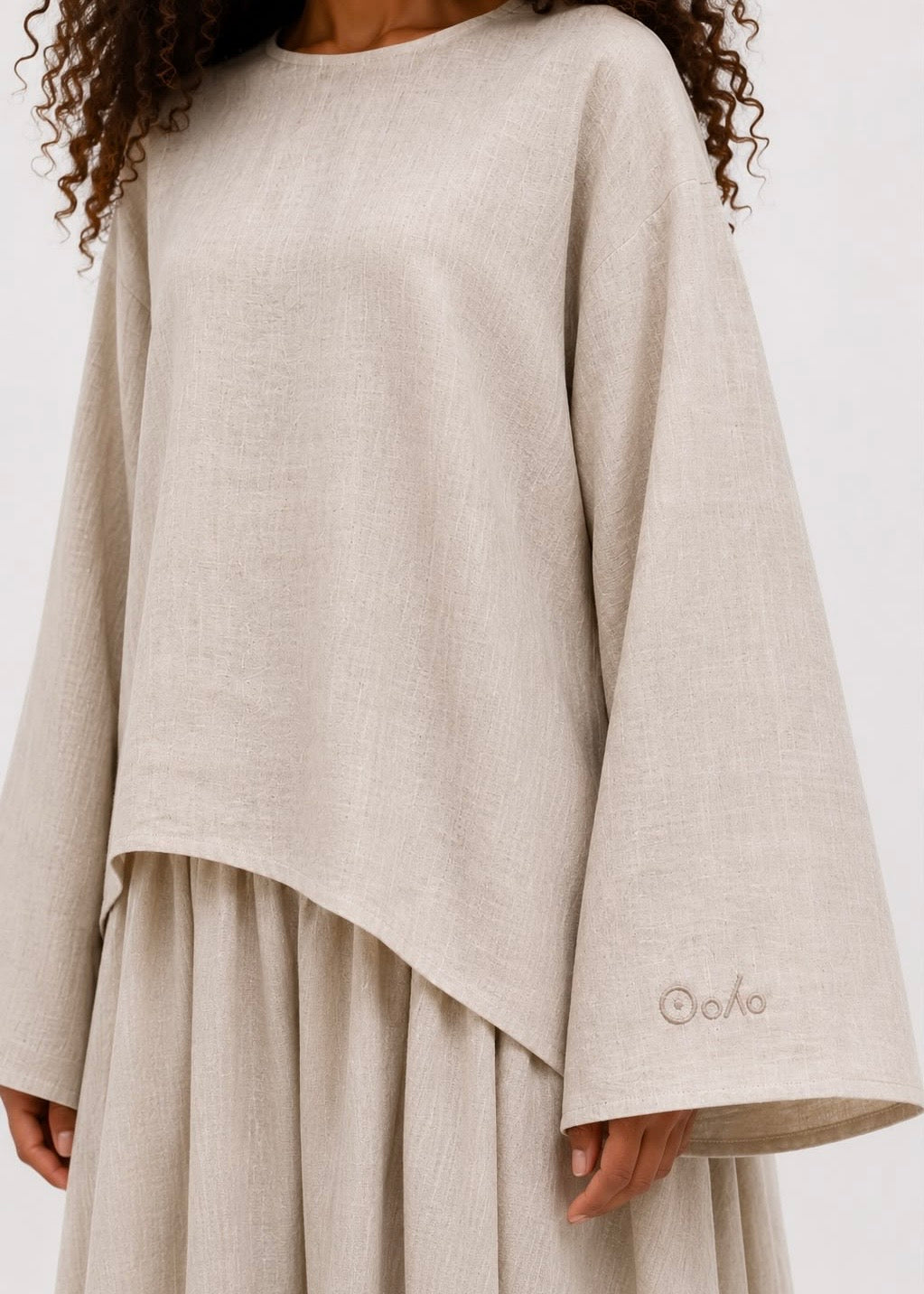 Beige Linen Two-Piece Set – Top & Skirt