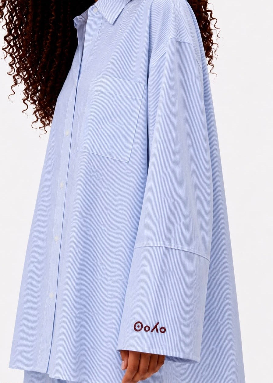 Oversized Cotton Shirt - Blue Striped