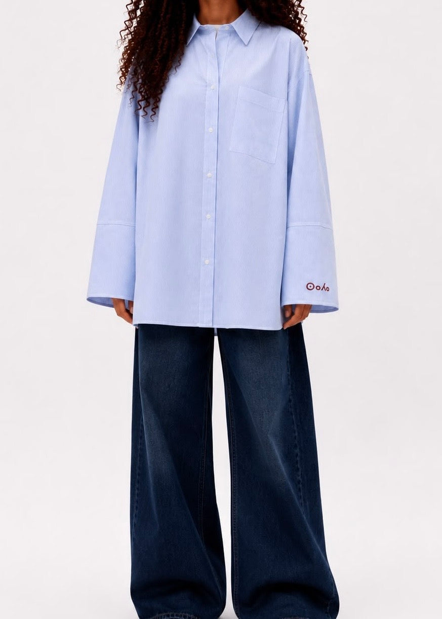 Oversized Cotton Shirt - Blue Striped